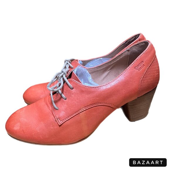Coque Terra Portugal Anthropologie pink orange lace-up oxfords with heel, 38/7 - Picture 2 of 6